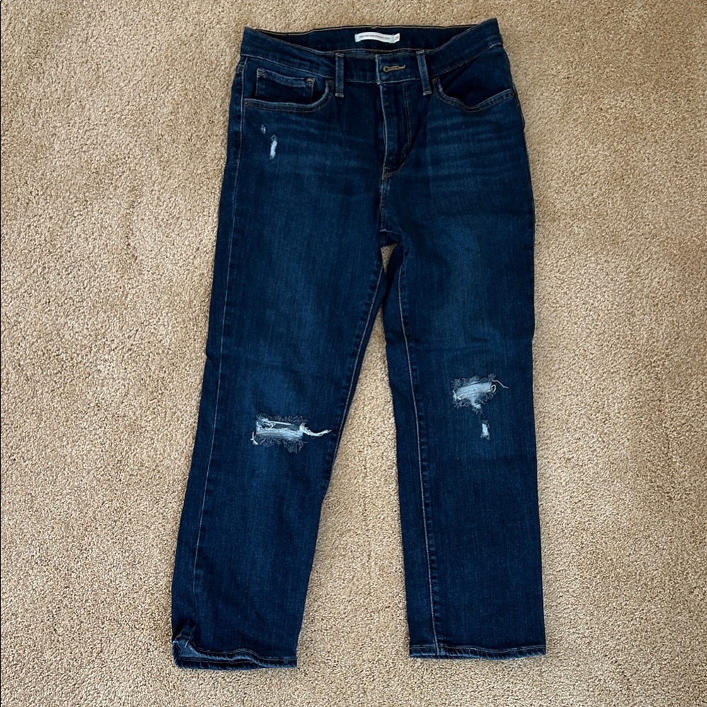 Levi Slim Straight Dark Blue Women’s cropped Jeans